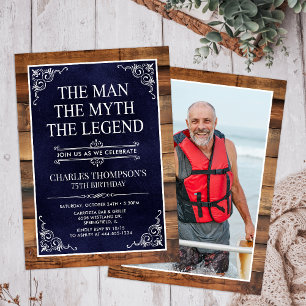 Convite Rustic Man Myth Legend Foto 75th Birthday