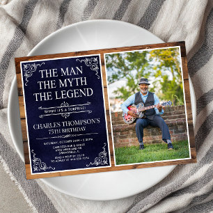 Convite Rustic Man Myth Legend Surpresa 75º Aniversário
