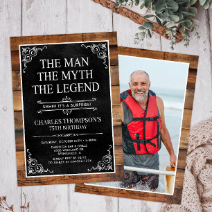 Convite Rustic Man Myth Legend Surpresa Foto 75 Aniversári