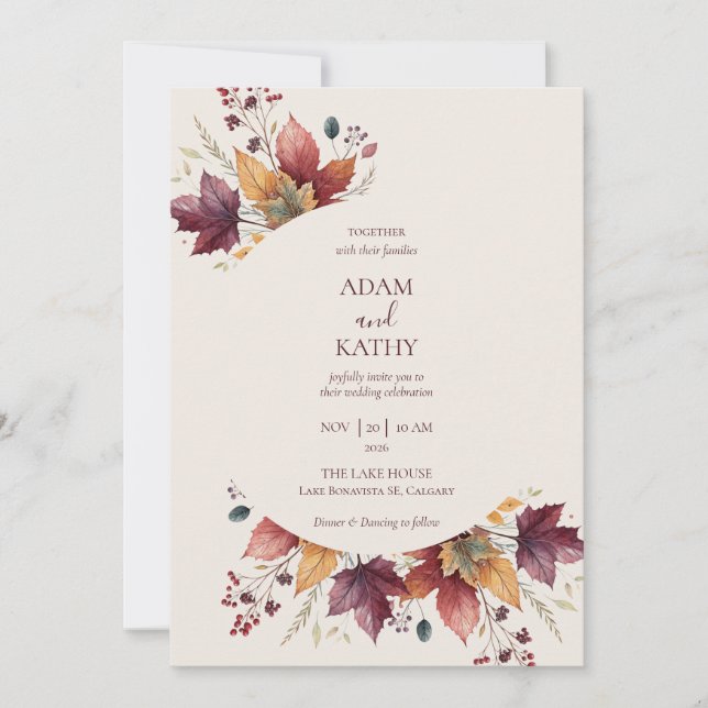 Convite Rustic Maple Leaf Arch Fall Wedding Invitation (Frente)