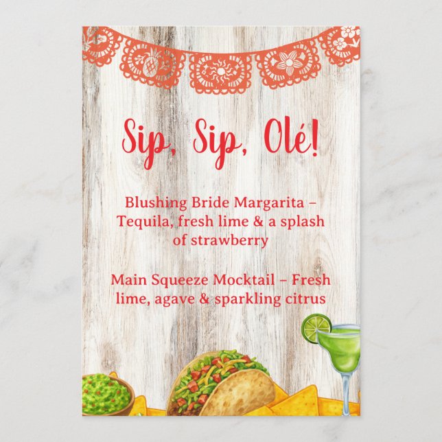 Convite Rustic Margarita Bar Sign | Neutral Fiesta Bridal (Frente)