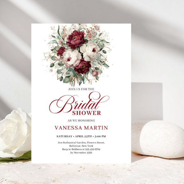Convite Rustic Marsala Floral Bridal Shower Invitation (Rustic Marsala Floral Bridal Shower Invitation)