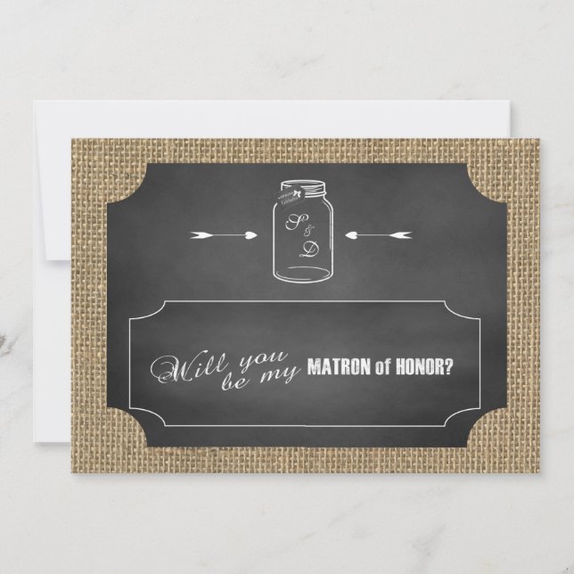 Convite Rustic Mason Jar Burlap Seja Minha Matriz de Honra (Frente)