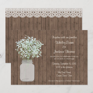 Convite Rustic Mason Jar Casamento sobre Madeira
