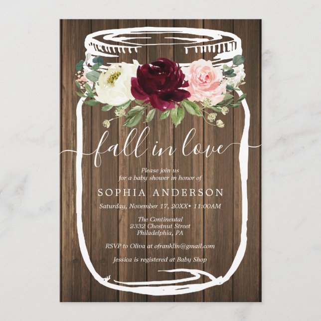 Convite Rustic Mason Jar Chá de fraldas (Frente)