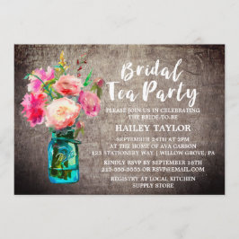 Convite Rustic Mason Jar com Flores Bridal Tea Party