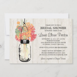 Convite Rustic Mason Jar e Flores Selvagens