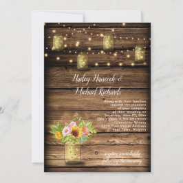 Convite Rustic Mason Jar Fireflies Sunflower String Light