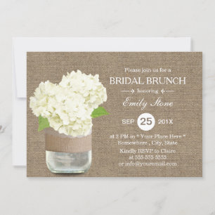 Convite Rustic Mason Jar & Hydrangea Burlap Bridal Brunch