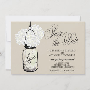 Convite Rustic Mason Jar Hydrangrea Salve a Data