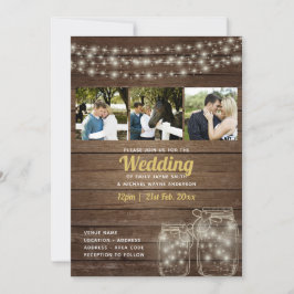 Convite Rustic Mason Jar Lights PHOTO COLLAGE Casamento