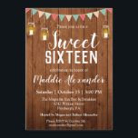Convite Rustic Mason Jar Lights Sweet 16 Festa de aniversá<br><div class="desc">Rustic Mason Jar Lights Sweet 16 Convite de aniversário - País, convite rústico está em um fundo de madeira com uma faixa e luzes de jarro d mason. Você pode personalizar facilmente seu convite usando nossa ferramenta design fácil de usar. Para personalizar fontes e cores de fonte, use "personalizar mais"...</div>