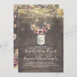 Convite Rustic Mason Jar Mauve e Festa de noivado Dourada