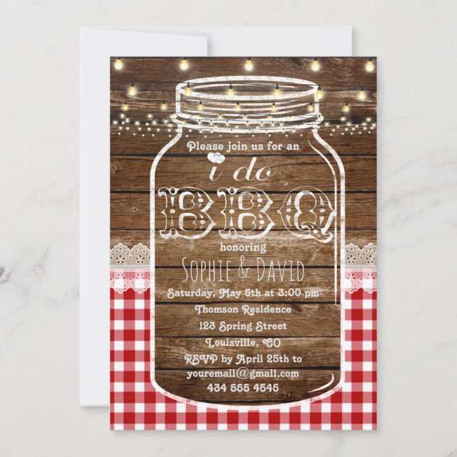 Convite Rustic Mason Jar Old Wood Eu CHURRASCO Convidar (Frente)