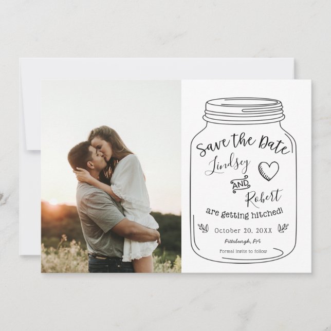Convite Rustic Mason Jar Salve a Data com Foto (Frente)