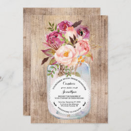 Convite Rustic Mason Jar Watercolor Flowers Casamento de M