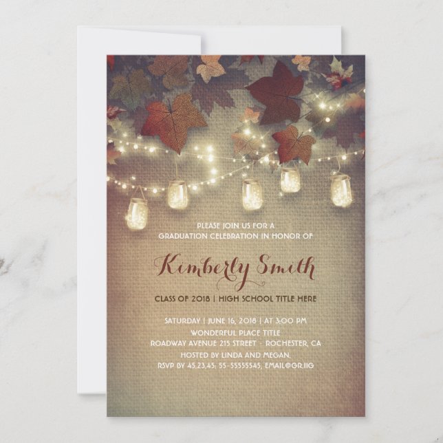 Convite Rustic Mason Jars Lights Fall Festa de formatura (Frente)