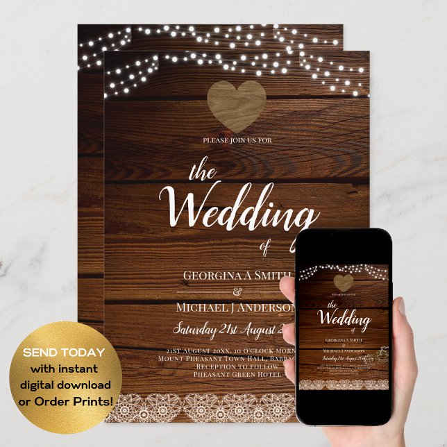 Convite Rustic Mason Jars Lights Lace Gypsophilia WEDDING (Criador carregado)