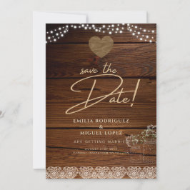 Convite Rustic Mason Jars Lights Lace Gypsophilia WEDDING