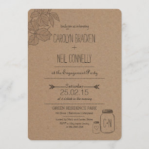 Convite Rustic Masonjar Folhas Festa de noivado cardía