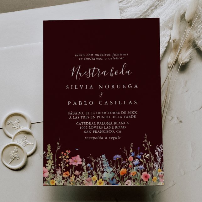 Convite Rustic Meadow Botanical Nuestra Boda Wedding (Criador carregado)