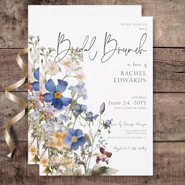 Convite Rustic Meadow Wildflower Watercolor Bridal Brunch (Rustic Meadow Wildflowers Watercolor Bridal Brunch Invitation)