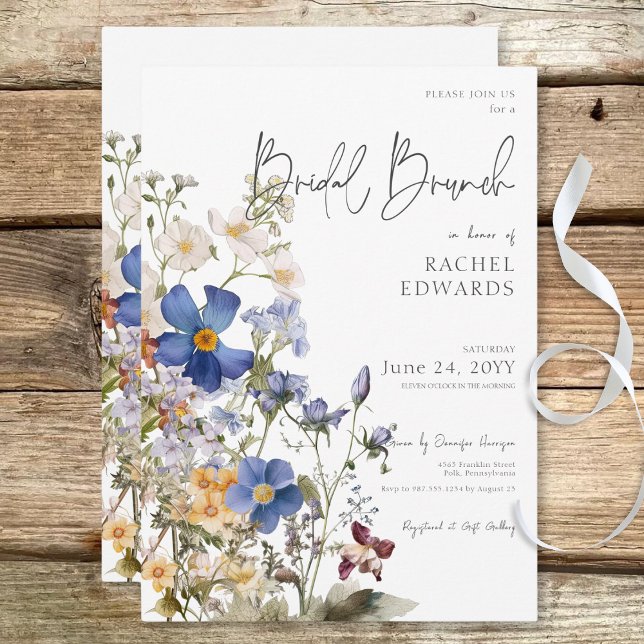 Convite Rustic Meadow Wildflower Watercolor Bridal Brunch (Rustic Meadow Wildflowers Watercolor Bridal Brunch Invitation)