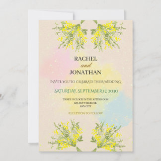 Convite Rustic Mimosa Floral Watercolor Wedding Invitation