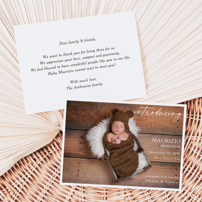 Convite Rustic Minimalist Baby Photo Announcement Card (Criador carregado)