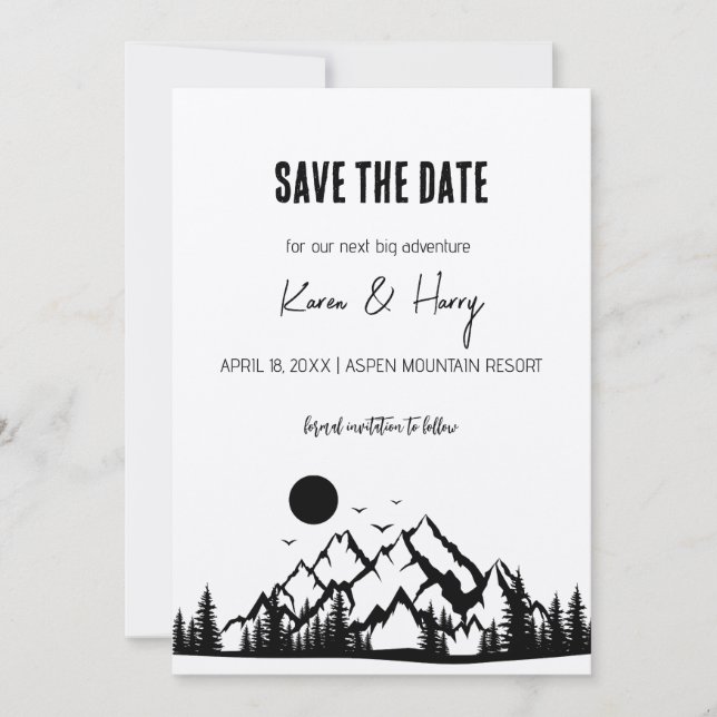 Convite Rustic Minimalist Kraft Mountain Salve a data (Frente)