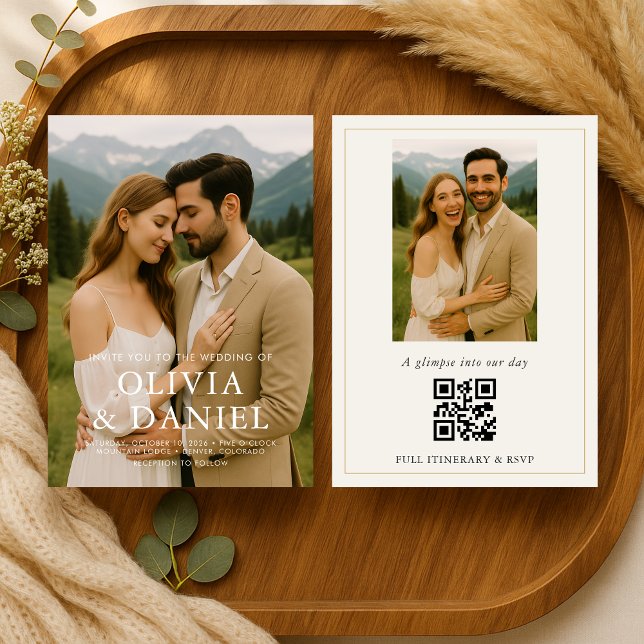 Convite Rustic Minimalist Simple Photo Wedding Invitation (Criador carregado)