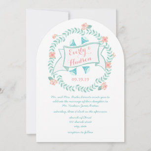 Convite Rustic Mint Coral Vintage Floral Garland