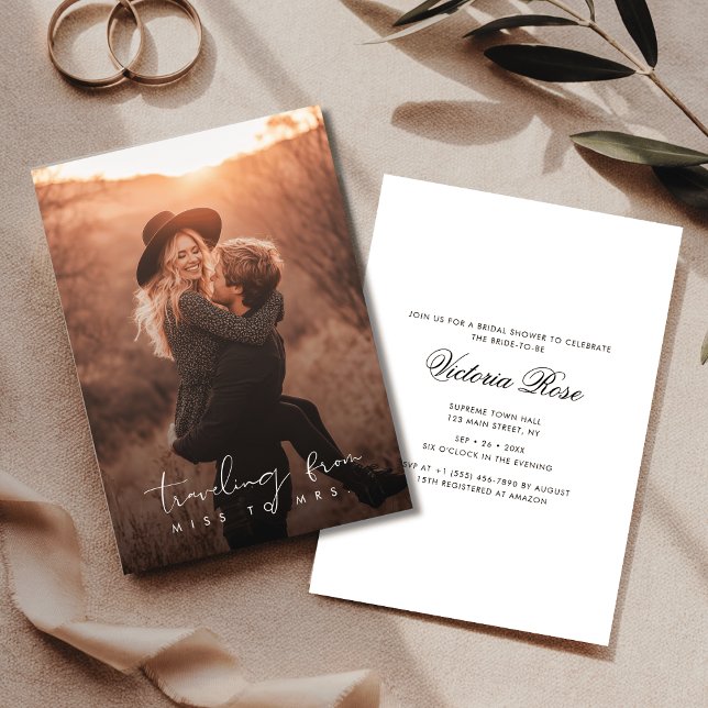 Convite Rustic Miss To Mrs Overlay Photo Chá de panela (Criador carregado)