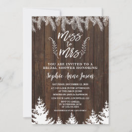Convite Rustic Miss To Mrs Wood Pine Trees Chá de panela