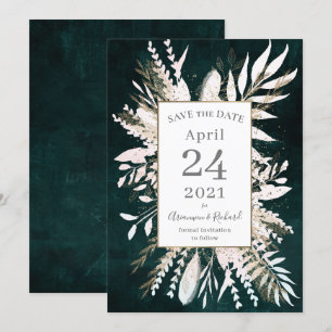 Convite Rustic moody Green Botanicals salva a data