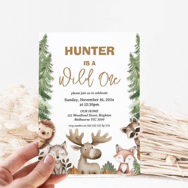 Convite Rustic Moose Woodland Wild Um primeiro aniversario (Moose Woodland Wild One 1st Birthday Party Invitation, Woodland Wild One Birthday Invitation, Boy)