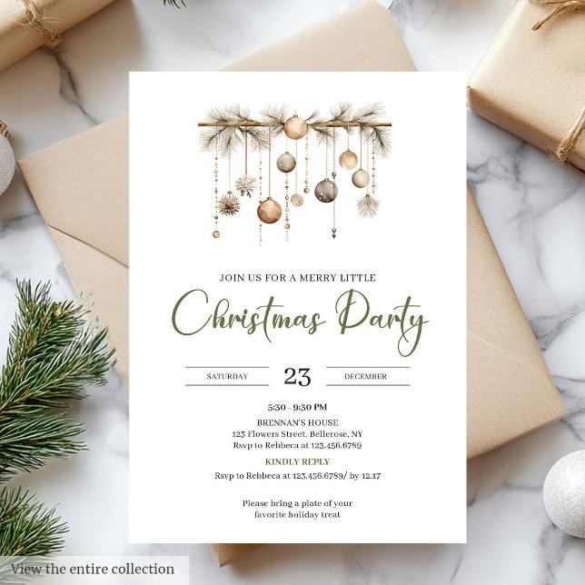 Convite Rustic Moss Green Beige Nordic Christmas Party (Rustic Moss Green Beige Nordic Christmas Party

)