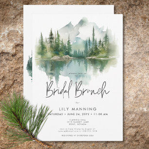 Convite Rustic Mountain Lake Watercolor Bridal Brunch