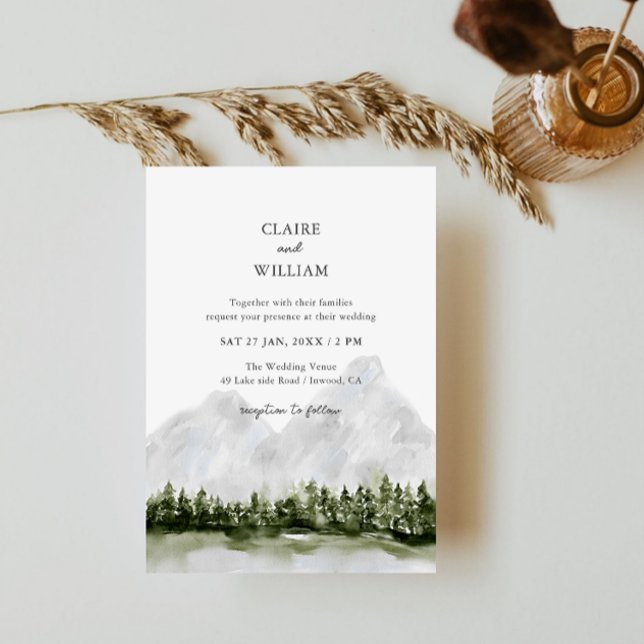 Convite Rustic Mountain Lake Wedding Invitation (Criador carregado)