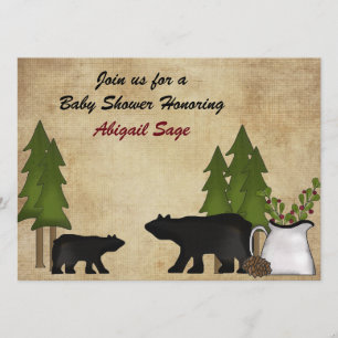 Convite Rustic Mountain Woodland Bears Chá de fraldas Invi