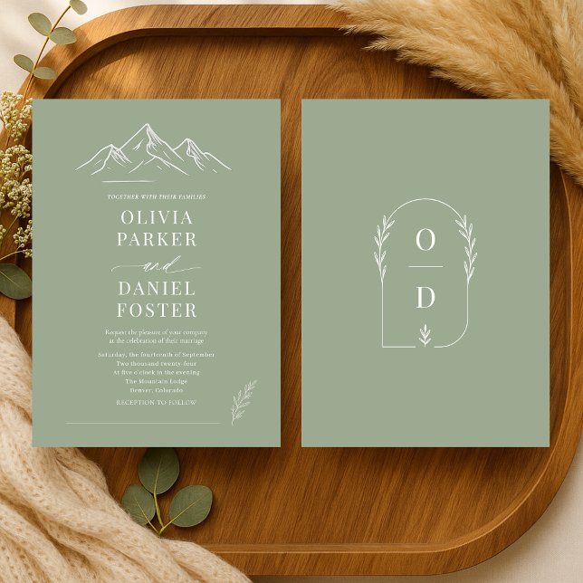 Convite Rustic Mountains Outdoor Sage Green Wedding (Criador carregado)