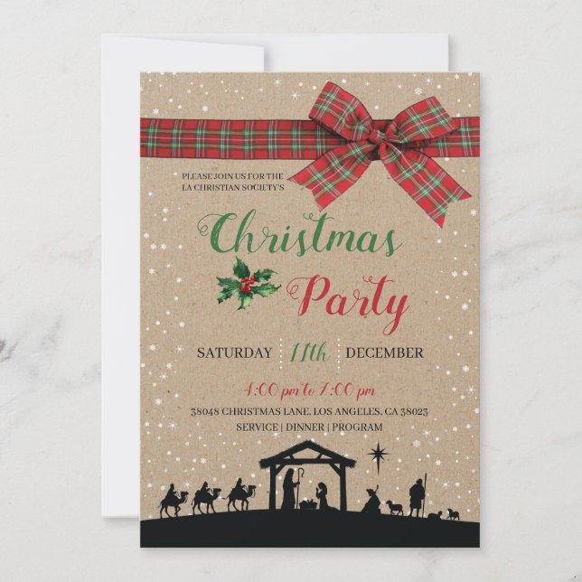 Convite Rustic Nativity Religious Christmas Party Invitati (Frente)