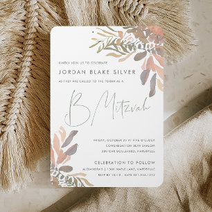 Convite Rustic Neutral Boho Floral B Mitzvah