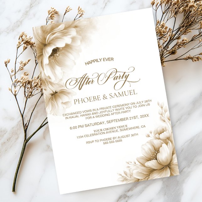 Convite Rustic Neutral Floral Wedding After Party (Criador carregado)