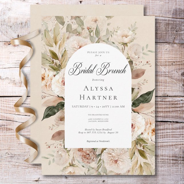 Convite Rustic Neutral Tan Cream Floral Arch Bridal Brunch (Rustic Neutral Tan Cream Floral Arch Bridal Brunch Invitation)