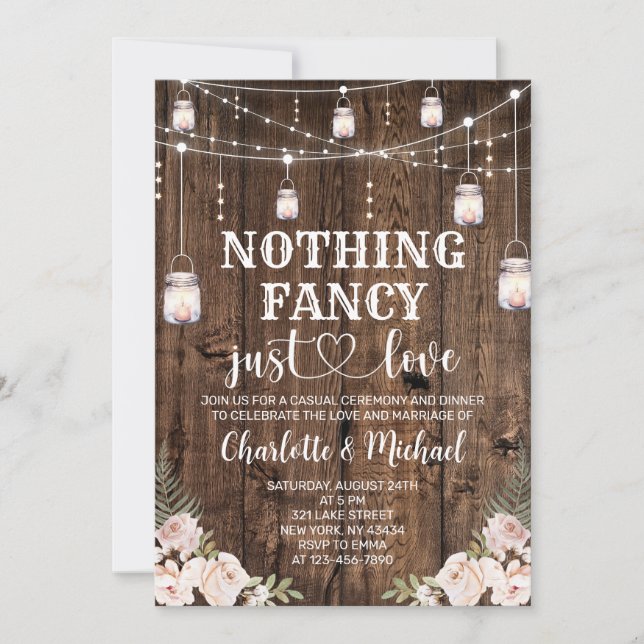 Convite Rustic Nothing Fancy Just Love Wedding (Frente)