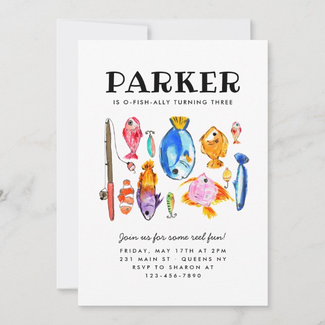 Convite Rustic O-Fish-al Reel Diversão Peixes Pescado Aniv (Frente)