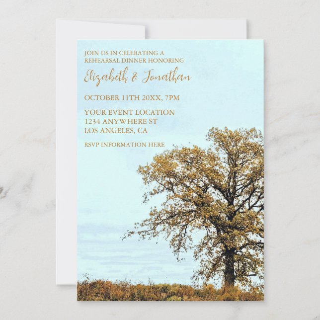 Convite Rustic Oak Tree Autumn Rehearsal Dinner (Frente)