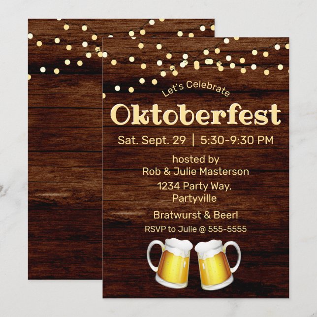 Convite Rustic Oktoberfest Light Beer (Frente/Verso)