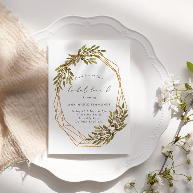 Convite Rustic Olives Geométrico Bridal Brunch (Criador carregado)